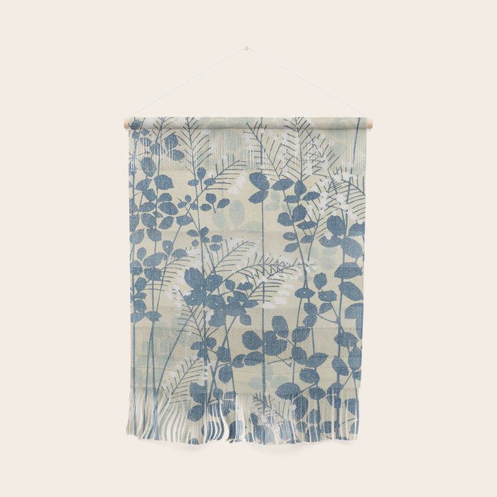 Vintage Japanese Botanical Silhouette in Soft Blue Tones Wall Hanging Gallery Image 1