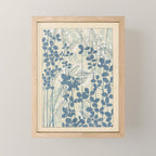 Vintage Japanese Botanical Silhouette in Soft Blue Tones Mini Art Print Gallery Image 1