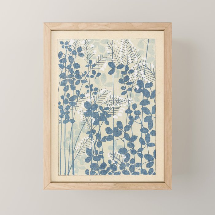 Vintage Japanese Botanical Silhouette in Soft Blue Tones Mini Art Print Gallery Image 1