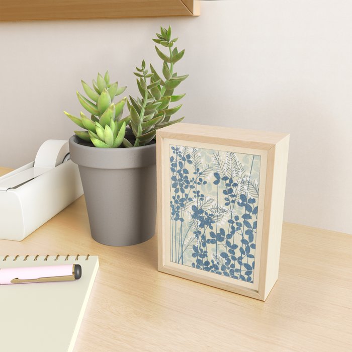 Vintage Japanese Botanical Silhouette in Soft Blue Tones Mini Art Print Gallery Image 2