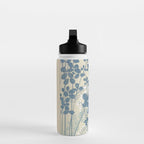 Vintage Japanese Botanical Silhouette in Soft Blue Tones Water Bottle Gallery Image 3