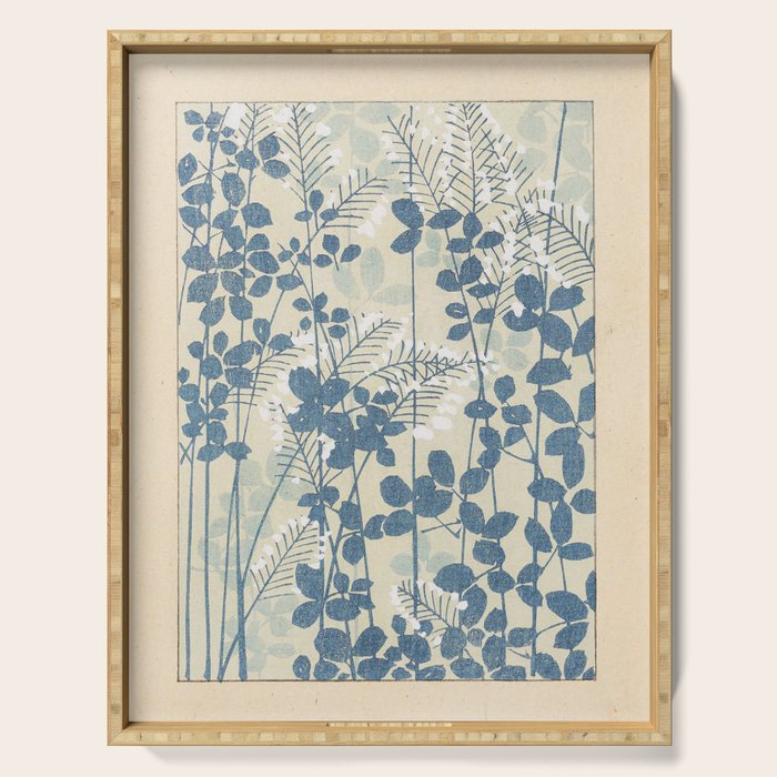 Vintage Japanese Botanical Silhouette in Soft Blue Tones Serving Tray Gallery Image 1