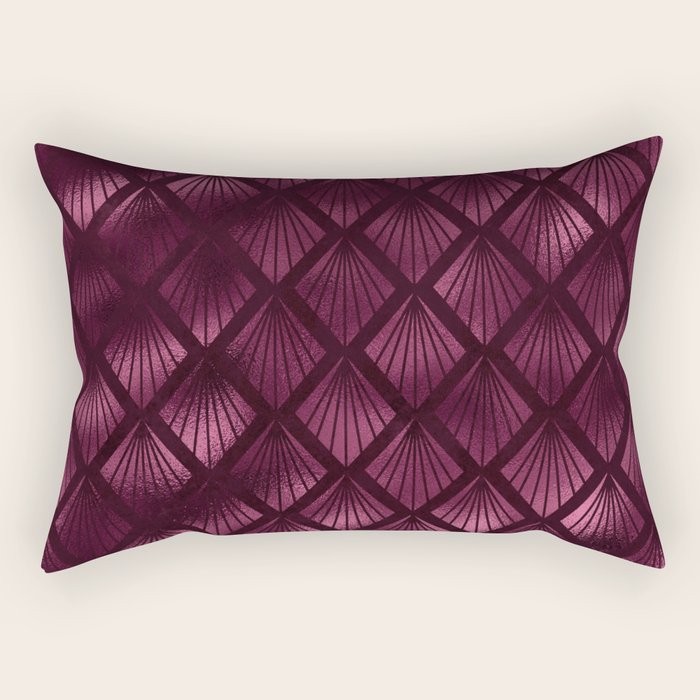 Burgundy Red Art Deco Pattern Rectangular Pillow Gallery Image 2