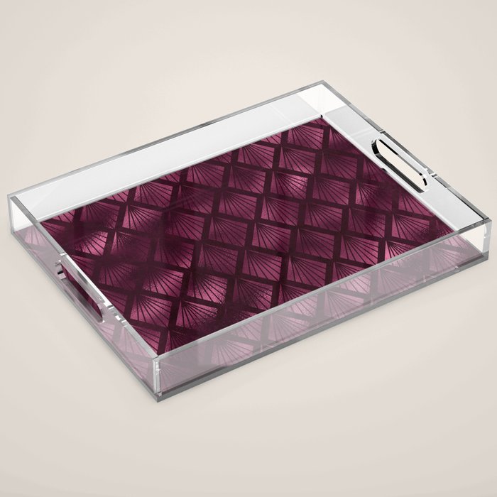 Burgundy Red Art Deco Pattern Acrylic Tray Gallery Image 1