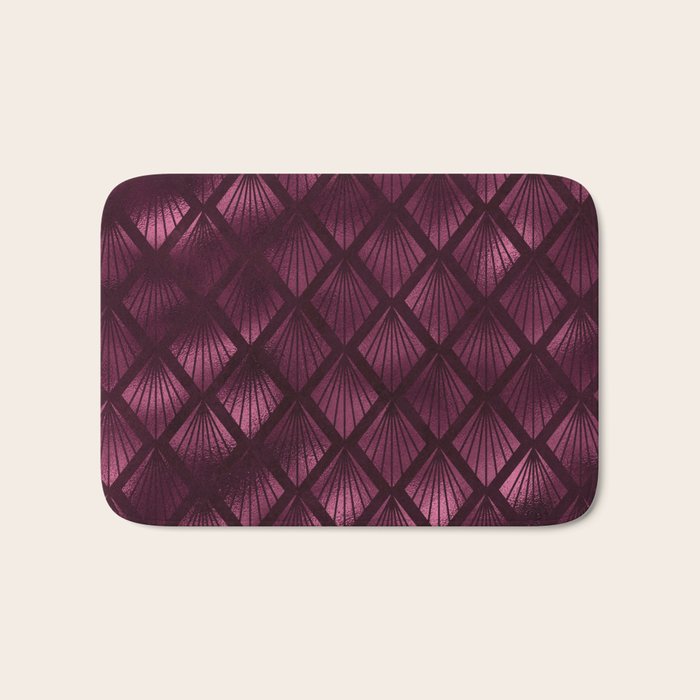 Burgundy Red Art Deco Pattern Bath Mat Gallery Image 1