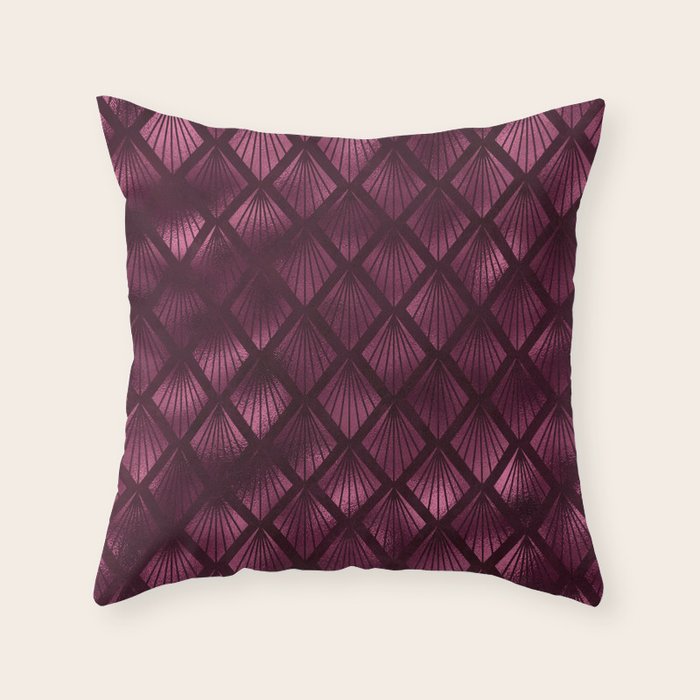 Burgundy Red Art Deco Pattern Throw Pillow Gallery Image 6
