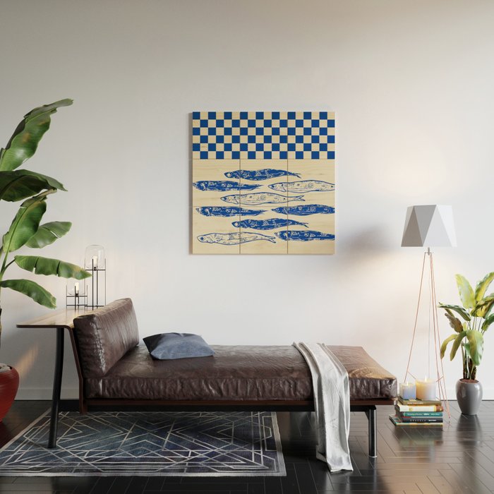 Nordic Sardines Checkered Wood Wall Art Gallery Image 2