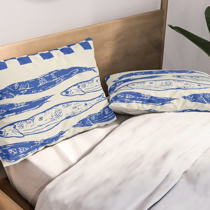 Nordic Sardines Checkered Pillow Sham Gallery Image 2