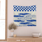 Nordic Sardines Checkered Wall Tapestry Gallery Image 2