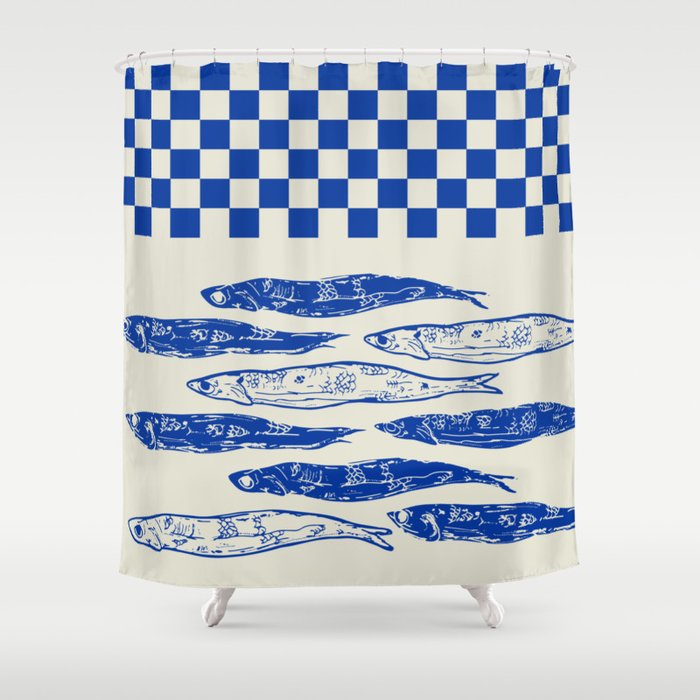 Nordic Sardines Checkered Shower Curtain Gallery Image 1