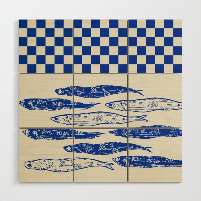 Nordic Sardines Checkered Wood Wall Art