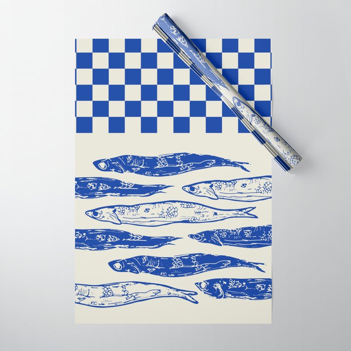 Nordic Sardines Checkered Wrapping Paper Gallery Image 1