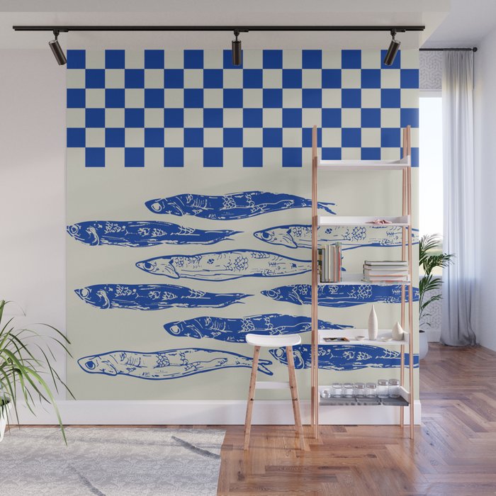Nordic Sardines Checkered Wall Mural Gallery Image 1