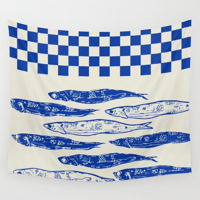 Nordic Sardines Checkered Wall Tapestry Gallery Image 1