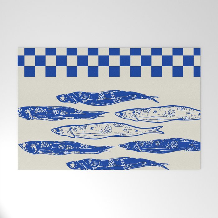 Nordic Sardines Checkered Welcome Mat