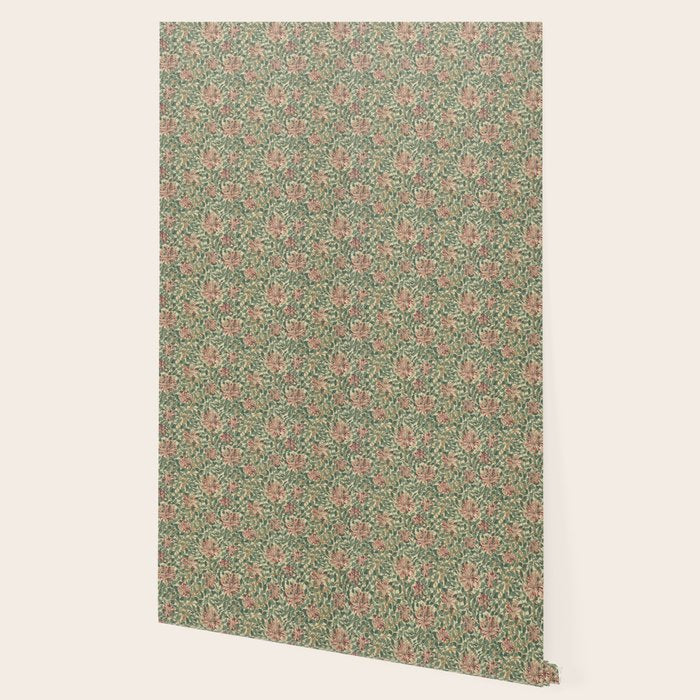 William Morris Vintage Honeysuckle Green Pink Wallpaper Gallery Image 2