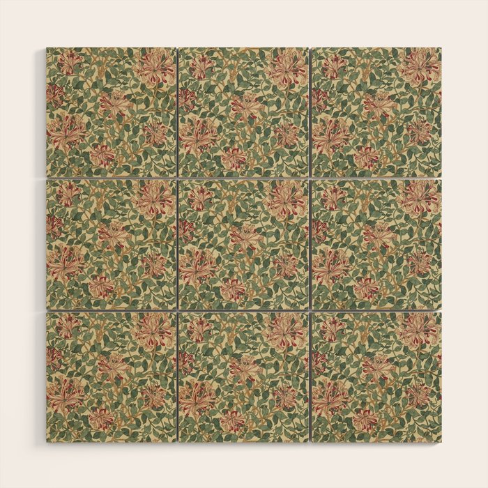 William Morris Vintage Honeysuckle Green Pink Wood Wall Art Gallery Image 1