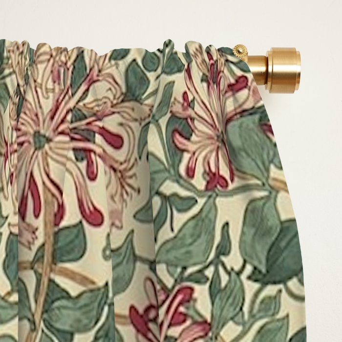 William Morris Vintage Honeysuckle Green Pink Window Curtain Gallery Image 2