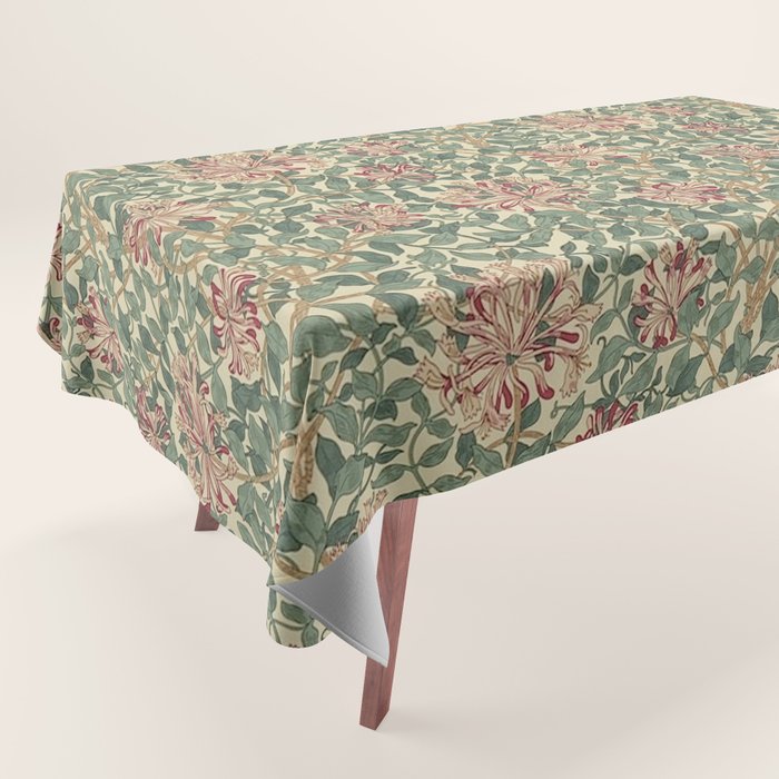 William Morris Vintage Honeysuckle Green Pink Tablecloth Gallery Image 1