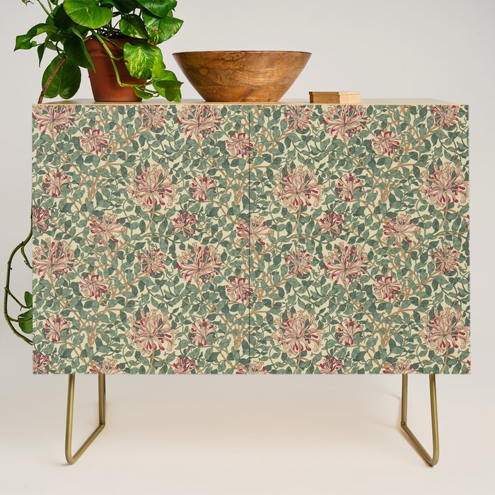 William Morris Vintage Honeysuckle Green Pink Credenza Gallery Image 1