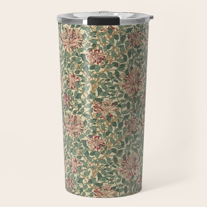 William Morris Vintage Honeysuckle Green Pink Travel Mug Gallery Image 1