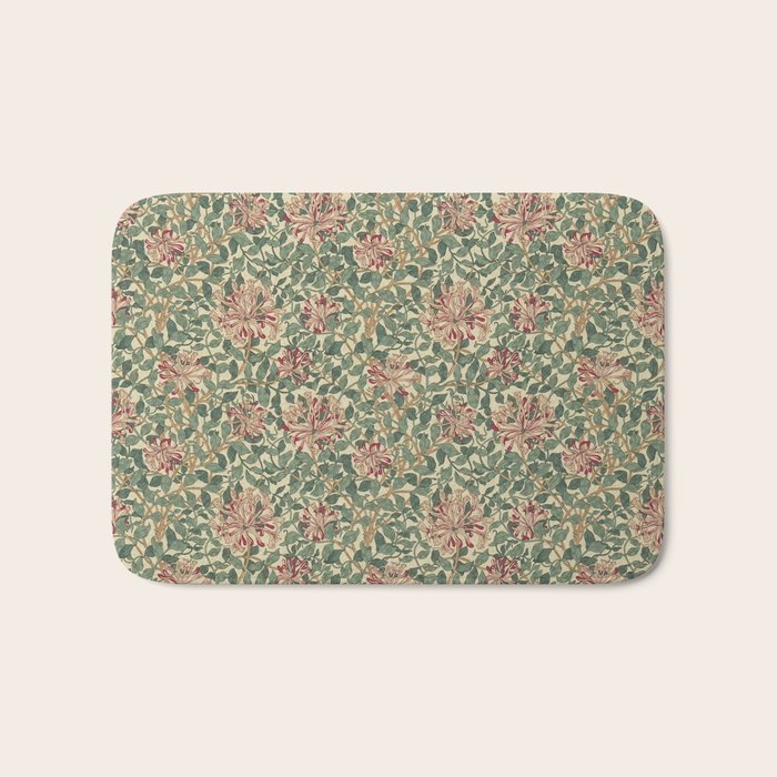 William Morris Vintage Honeysuckle Green Pink Bath Mat Gallery Image 1