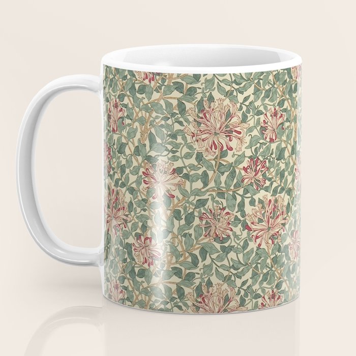 William Morris Vintage Honeysuckle Green Pink Coffee Mug Gallery Image 3