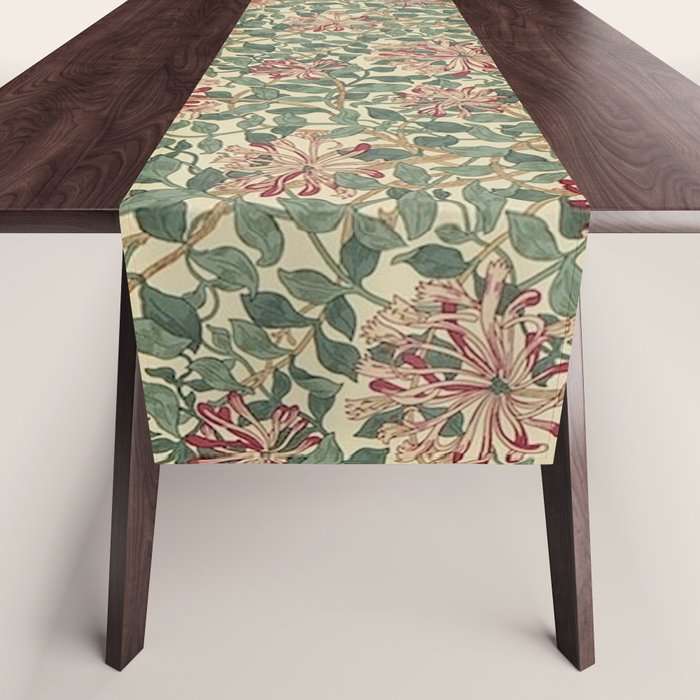 William Morris Vintage Honeysuckle Green Pink Table Runner Gallery Image 1