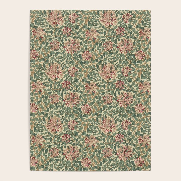 William Morris Vintage Honeysuckle Green Pink Poster Gallery Image 4