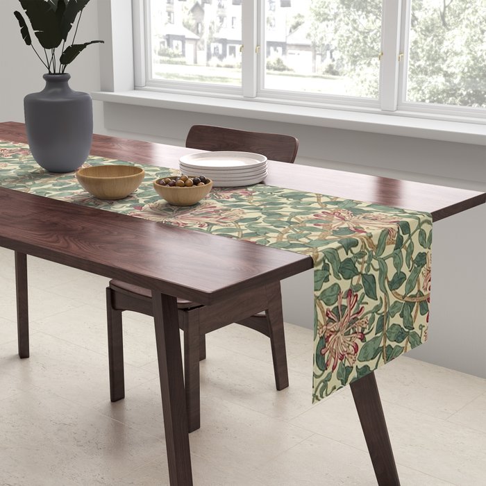 William Morris Vintage Honeysuckle Green Pink Table Runner Gallery Image 2