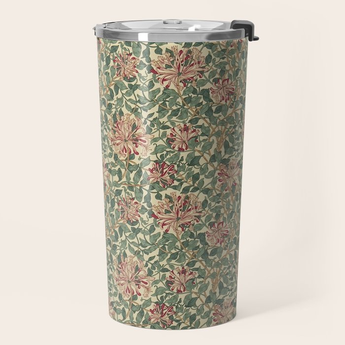 William Morris Vintage Honeysuckle Green Pink Travel Mug Gallery Image 2