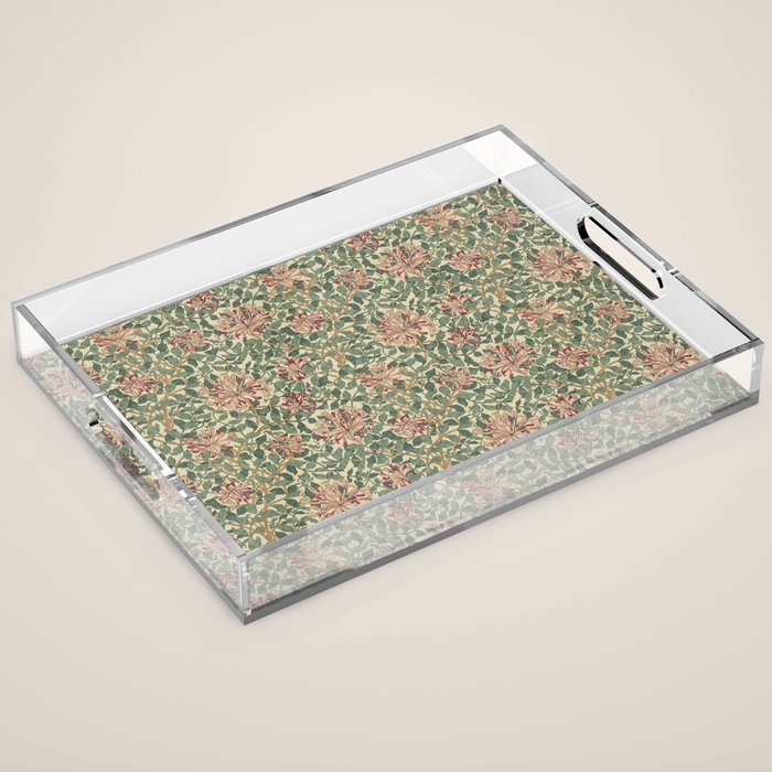 William Morris Vintage Honeysuckle Green Pink Acrylic Tray Gallery Image 1