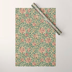William Morris Vintage Honeysuckle Green Pink Wrapping Paper Gallery Image 1