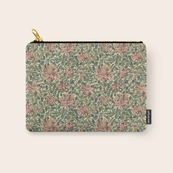 William Morris Vintage Honeysuckle Green Pink Carry All Pouch Gallery Image 1