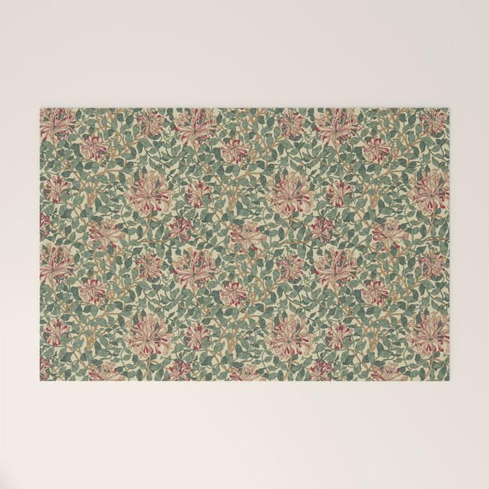 William Morris Vintage Honeysuckle Green Pink Welcome Mat Gallery Image 1