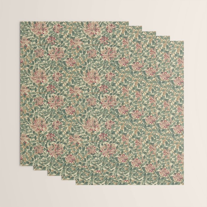 William Morris Vintage Honeysuckle Green Pink Wrapping Paper Gallery Image 3