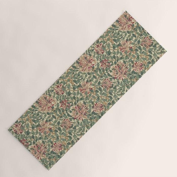 William Morris Vintage Honeysuckle Green Pink Yoga Mat Gallery Image 1