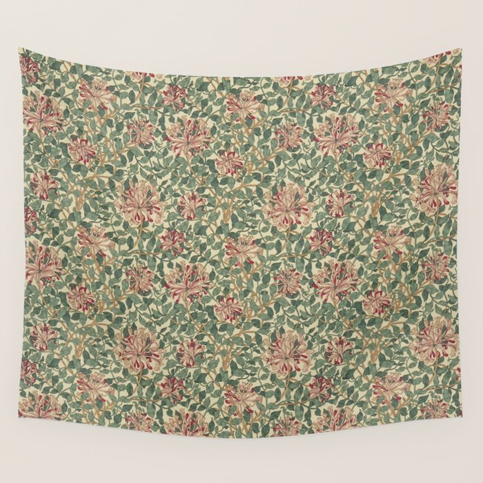 William Morris Vintage Honeysuckle Green Pink Wall Tapestry Gallery Image 4