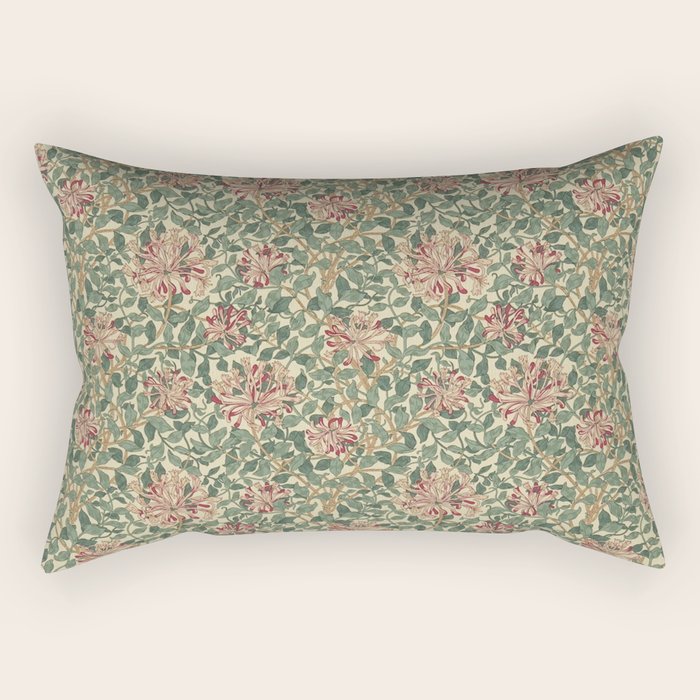 William Morris Vintage Honeysuckle Green Pink Rectangular Pillow Gallery Image 1