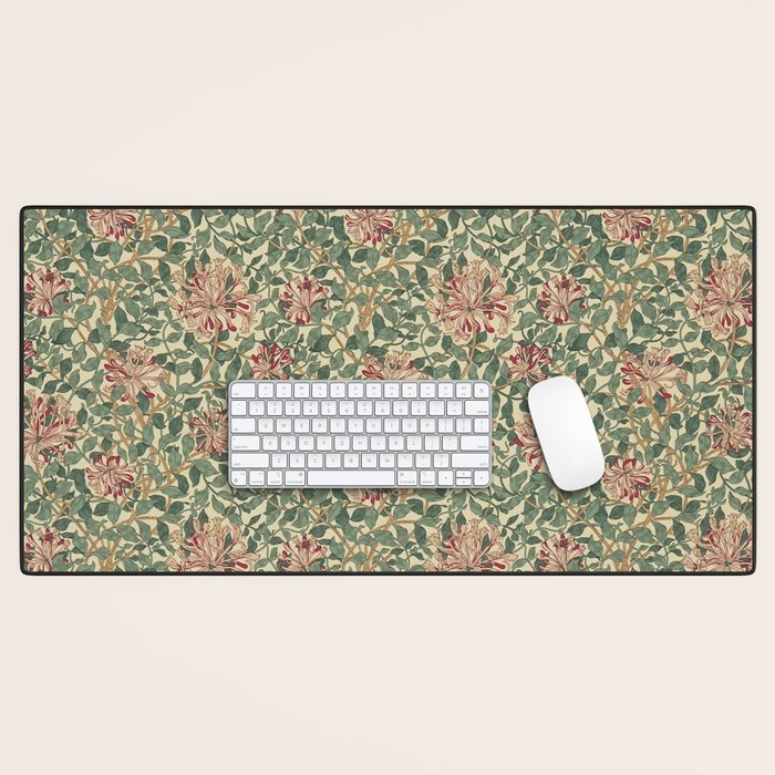 William Morris Vintage Honeysuckle Green Pink Desk Mat Gallery Image 1