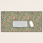 William Morris Vintage Honeysuckle Green Pink Desk Mat Gallery Image 1