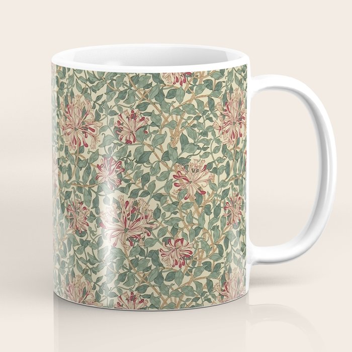 William Morris Vintage Honeysuckle Green Pink Coffee Mug Gallery Image 1