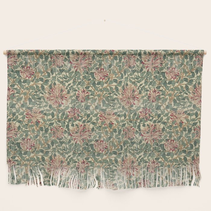 William Morris Vintage Honeysuckle Green Pink Wall Hanging Gallery Image 1