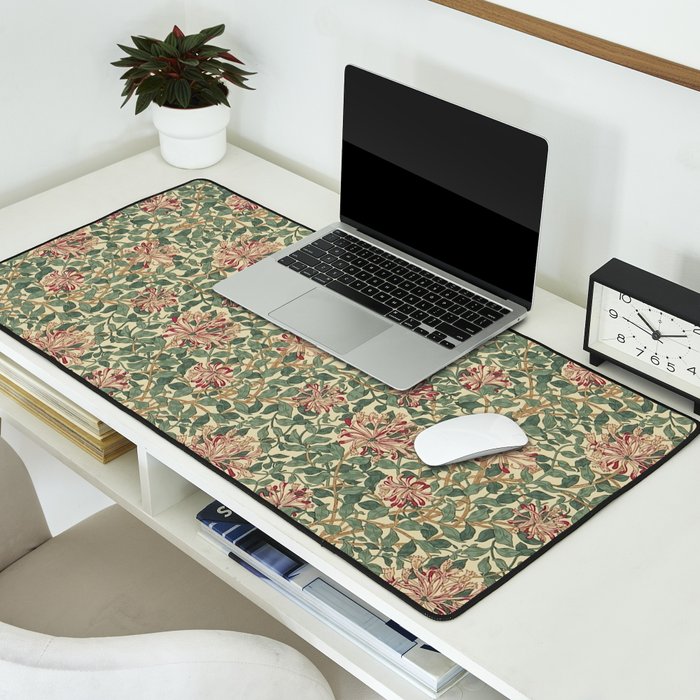 William Morris Vintage Honeysuckle Green Pink Desk Mat Gallery Image 2