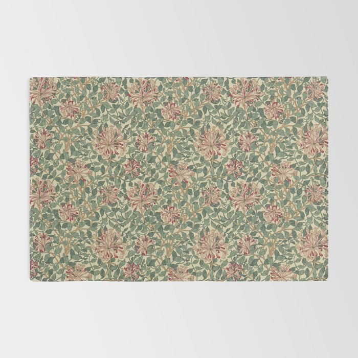 William Morris Vintage Honeysuckle Green Pink Rug Gallery Image 2