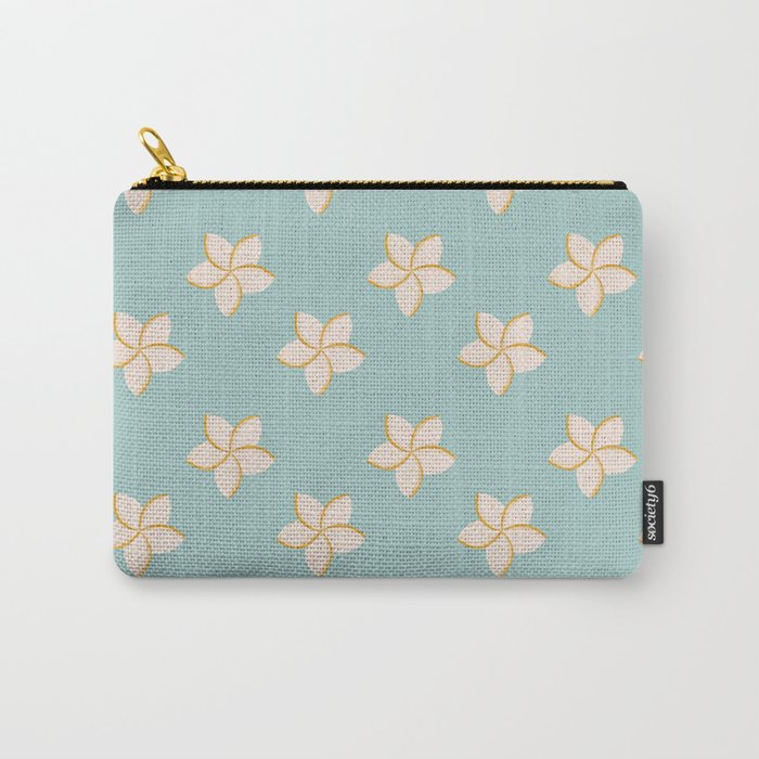 White and turquoise plumeria flowers pattern Carry All Pouch Gallery Image 1