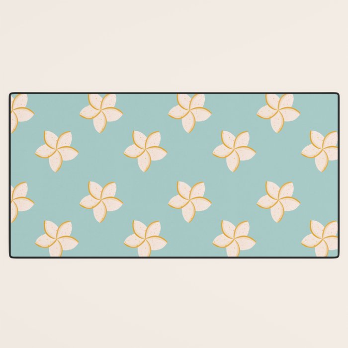 White and turquoise plumeria flowers pattern Desk Mat Gallery Image 3
