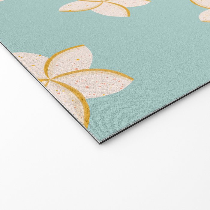 White and turquoise plumeria flowers pattern Welcome Mat Gallery Image 2