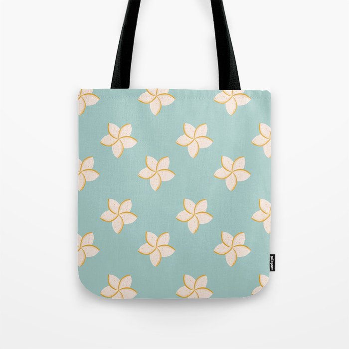 White and turquoise plumeria flowers pattern Tote Bag Gallery Image 1