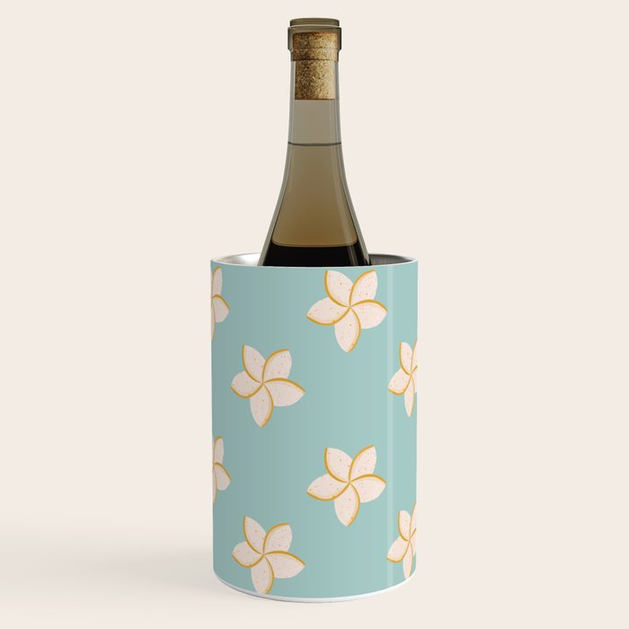 White and turquoise plumeria flowers pattern Wine Chiller Gallery Image 2